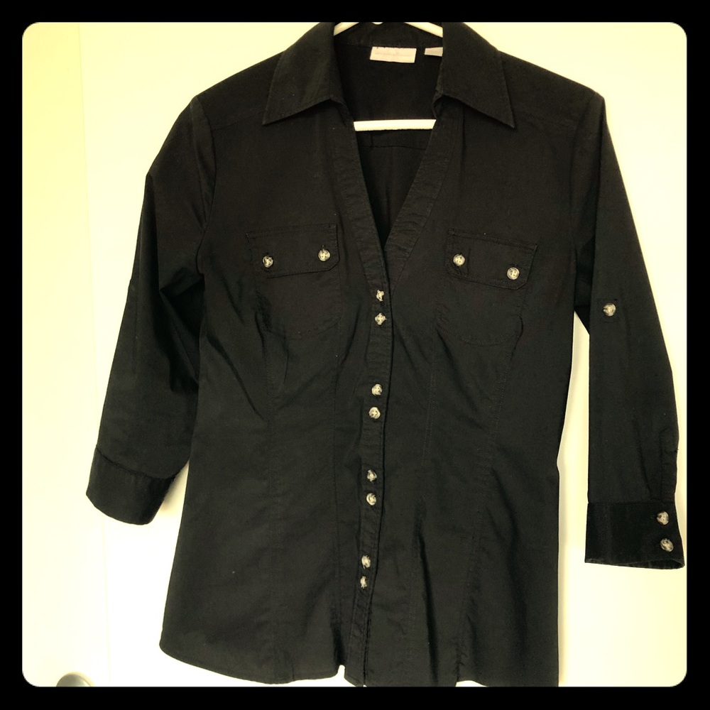 Black fitted button-down blouse